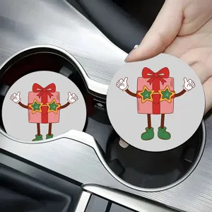 Vista detallada del posavasos de coche con diseño de caja de regalo de dibujos animados.