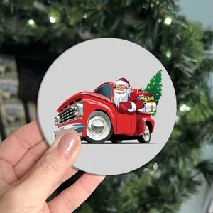 Lindo dibujo animado Navidad Papá Noel coche posavasos detalle, estera taza té cuero decoración.