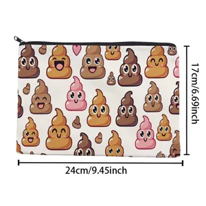 Detailed view of cute cartoon pattern canvas zipper pouch and cosmetic pencil case closeup.