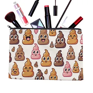 Cute funny poop pattern canvas cosmetic bag zipper makeup pouch travel toiletry organizer