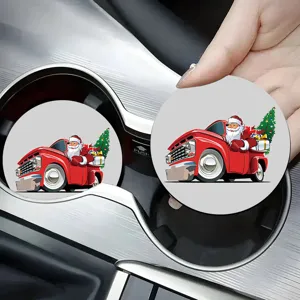Lindo posavasos de coche de Navidad con camión rojo de Papá Noel de dibujos animados de cuero.
