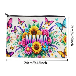 Estuche de lona con cremallera y estampado floral de mariposas texto MAMA 24x17 cm