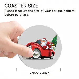 Bonito posavasos de coche de Navidad con diseño de camión retro, diámetro 7cm, antideslizante.