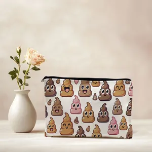 Cute cartoon poop print canvas makeup bag zipper toiletry pouch travel cosmetic organizer