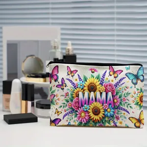 Bolsa de cosméticos de lona gran capacidad estuche de lápices mariposa y flores