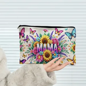 Bolsa de Lona con Cremallera de Gran Capacidad Neceser de Maquillaje Estuche Portátil Organizer de Papeleria de Viaje