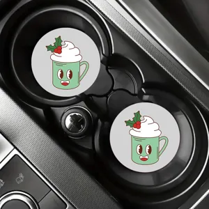 Bonito juego de 2 posavasos para coche de dibujos animados, alfombrillas antideslizantes.