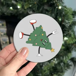 Lindo posavasos de coche de árbol de Navidad de dibujos animados, estera de taza antideslizante.