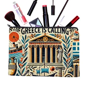 Canvas cosmetic bag travel makeup pouch vintage Greece style toiletry bag zipper storage