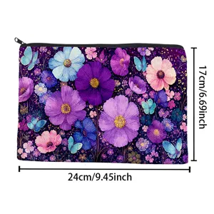 Bolsa de almacenamiento con cremallera de lona con estampado floral mariposa, estuche grande.
