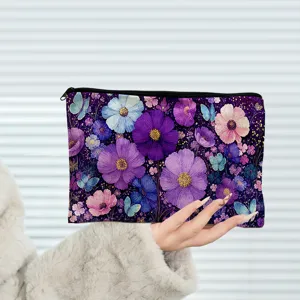 Estuche con cremallera de lona neceser bolsa de maquillaje con flores mariposas coloridas