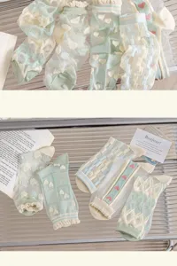 Chaussettes femme résille transparente mignon cœur volants été fin respirant lots