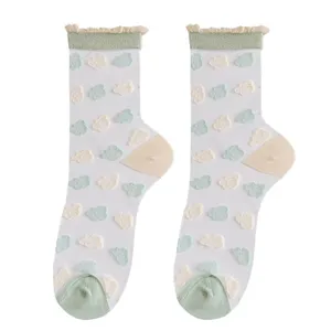 Chaussettes mi-mollet en soie de verre mignonnes femme printemps été fines respirantes volants