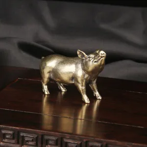 Statua maiale in ottone scultura animale bronzo vintage scrivania decorazione tè