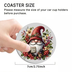 Christmas gnome car coaster 7cm round silicone drink cup holder mat absorbent insert