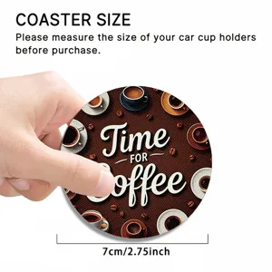 Absorbent silicone car cup holder coaster with coffee pattern for vehicle interior use.