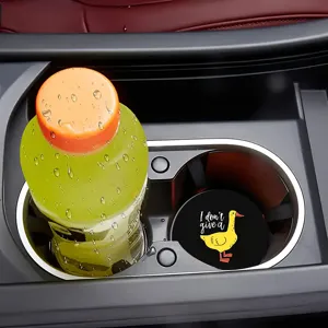 Cute duck car cup coaster, anti-slip silicone automotive drink holder insert mat detail.