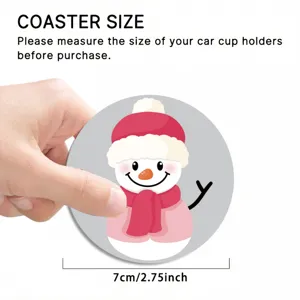 Detailed view showing the size of the cute snowman car coaster, diameter 7cm for cup holder.