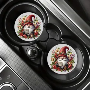 Silicone car cup coasters featuring cute Christmas gnome design, heat-resistant and durable.