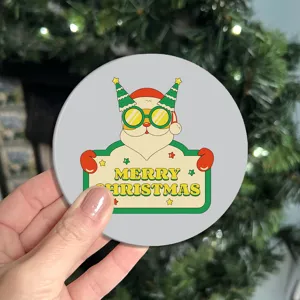 Cute cartoon Christmas tree printed car coaster, anti-slip auto cup holder pad for interior decor.