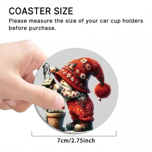Silicone car coaster with cute gnome design, 7cm diameter round cup holder pad for drinks.