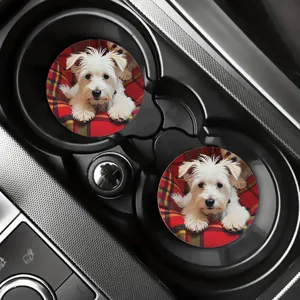 Sottobicchiere auto in silicone con motivo di cane bianco, tappetino antiscivolo per portabicchieri.