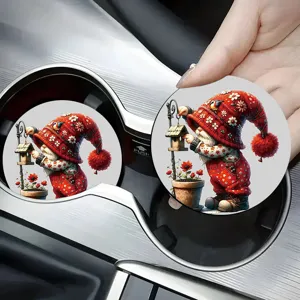 Non-slip silicone car coasters with cute Christmas gnome print, ideal cup holder inserts.