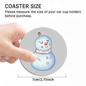 Cute blue snowman car coaster 7cm diameter round non-slip cup holder mat for auto interior