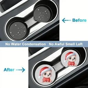 Simpatici sottobicchieri per auto con orsetto di Natale, tappetini in silicone assorbenti.