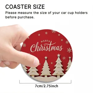 Sottobicchiere per auto di Natale, tappetino da tavola rotondo rosso 7cm con alberi.