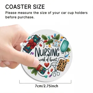 Round silicone car cup coaster, non-slip coffee tea mug mat with nursing theme design, 7cm.
