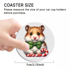 Cute Christmas hamster car cup coaster 7cm round silicone auto drink holder mat for decor