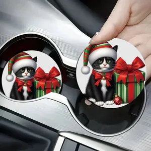 Christmas cat silicone car cup holder coaster detail view showing cute festive holiday design.