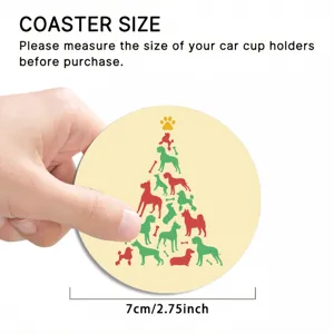 Carino sottobicchiere per auto rotondo motivo albero di Natale con cani, antiscivolo 7cm.