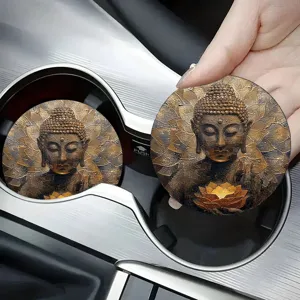 Auto Tassenuntersetzer mit vintage Buddha Lotus Design, ideales Auto Innenzubehör für Sie.