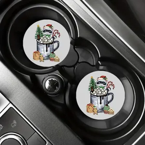 Leuke cartoon auto bekers onderketen leer mat detail met winter wasbeer ontwerp in houder.