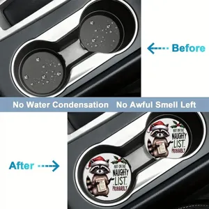 Car anti-slip absorbent cup holder coaster with cute raccoon print for auto interior accessories