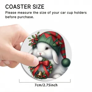 Close-up detail of cute Christmas rabbit silicone car coaster showing size and nice festive pattern.