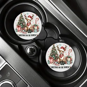 Christmas car cup coasters round absorbent non-slip mats for auto interior holiday decor