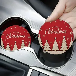Set di sottobicchieri per auto di Natale rotondi assorbenti tappetini da tavolo festivi decori auto