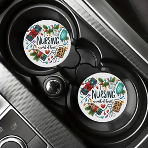 Silicone car cup coaster set with cute nursing Christmas theme print, anti-slip design for auto interior.