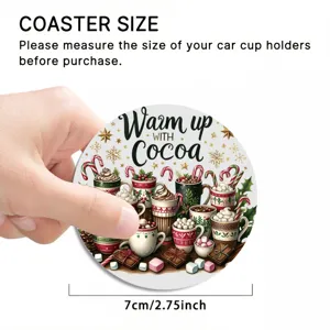 Christmas car coaster round absorbent cup holder mat holiday cocoa design 7cm 2.75inch