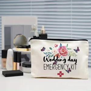 Canvas makeup bag zipper pouch wedding day emergency kit cosmetic storage organizer detail