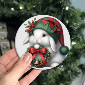 Christmas bunny silicone coaster, heat-resistant cute holiday drink table mat for home cafe.