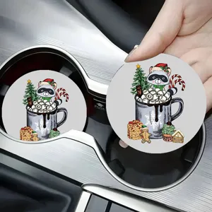 Schattige wasbeer auto bekercouvert, waterdichte lederen drinkhouder mat interieur decor.