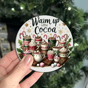 Christmas crystal velvet round coaster, soft Christmas cocoa design cup mat for dining table.