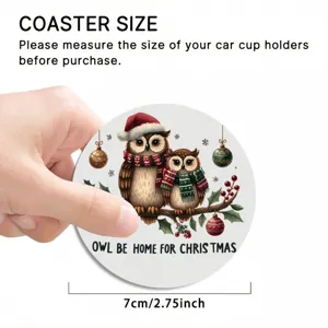 Christmas owl car coaster non-slip cup holder mat 7cm diameter cute holiday decor!