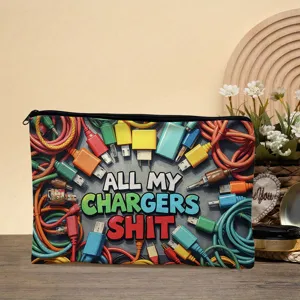 Handige canvas kabelorganizer etui met leuke print, perfecte reistas voor al je accessoires.