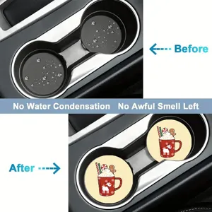 Christmas car cup coaster detail showing absorbent anti-slip design and clean dry cup holder.