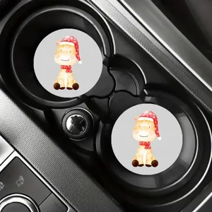 Simpatici sottobicchieri per auto con giraffa di Natale, sottobicchieri assorbenti per portabicchieri.